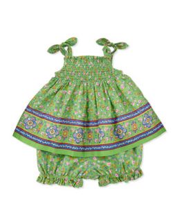 Smocked Sunset Print Dress & Bloomers Set, Green, Sizes 3 12 Months   Ralph