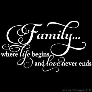 Family Where Life Begins and Love Never Ends Quote Vinyl Wall Decal Sticker Art, Home Decor, White  