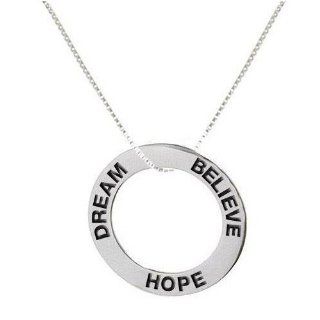 Sterling Silver Dream Hope Believe Baby Circle Pendant on 16in Box Chain Necklace Jewelry