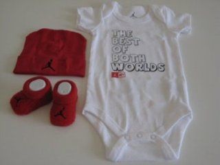 Nike Jordan Infant New Born Baby Boy/Girl 0 6 Months 1 Lap/Shoulder Bosyduits, 1 Pair of Booties and 1 Cap With Jordan & "The Best of Both Worlds" Sign Red/White 3 PCS Set New : Infant And Toddler Bodysuits : Baby