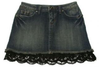 Girls Lace Trim Jean Denim Mini Short YMI Skirt (10): Clothing