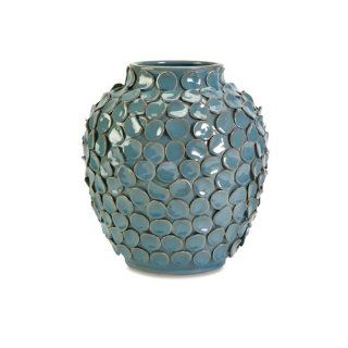 12" Decorative Blue Hand Laid Ceramic Coin Mosaic Tiled Vase  