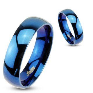 8mm 316L Stainless Steel Mirror Polished Blue IP Dome Wedding Band Ring Sz 9 14; Comes With Free Gift Box Jewelry