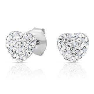 Clear Color Crystal Heart Stud Earrings 2 Carats Sterling Silver: Jewelry