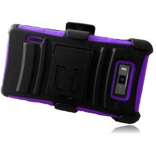 LG OPTIMUS SHOWTIME L86C / Ultimate ( Straight Talk , Net10 ) Phone Case Accessory Sensational Purple Dual Protection Impact Hybrid Cover with Holster Combo and Built in Kickstand comes with Free Gift Aplus Pouch: Cell Phones & Accessories