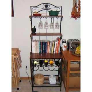 Kitchen Bakers Rack Style Wine Bottle And Glass Stand: Kitchen & Dining