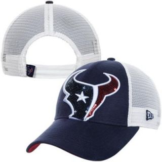 New Era Houston Texans 9FORTY Ladies Sequin Shimmer Adjustable Hat   Navy Blue/White