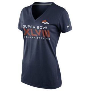 Nike Denver Broncos Super Bowl XLVIII Bound Ladies Horizontal Legend V Neck T Shirt   Navy Blue