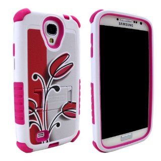 MINITURTLE Samsung Galaxy S4 SVI i9500 Armor Shield Kickstand Case in Different Color and Design Combinations (Pink Lovely Tulip / Pink): Cell Phones & Accessories