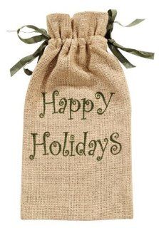 Burlap Natural "Happy Holidays" Wine Bag   Reusable Grocery Bags