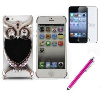 Hard Plastic Snap on Cover Fits Apple iPhone 5 5S Black Owl Metal Bumper Diamond Back + Pink Pen + Film/Stylus AT&T, Cricket, Sprint, Verizon (does NOT fit Apple iPhone or iPhone 3G/3GS or iPhone 4/4S or iPhone 5C): Cell Phones & Accessories