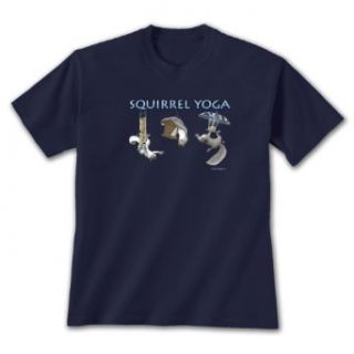 Squirrel Yoga ~ Navy Blue T Shirt: Novelty T Shirts: Clothing