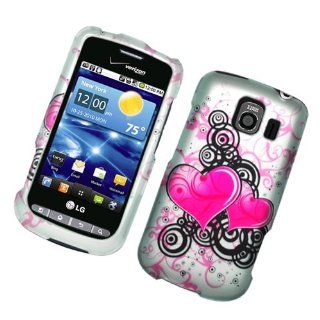Double Pink Hearts Rubber Texture LG Vortex Vs660 Snap on Cell Phone Case + Microfiber Bag Cell Phones & Accessories