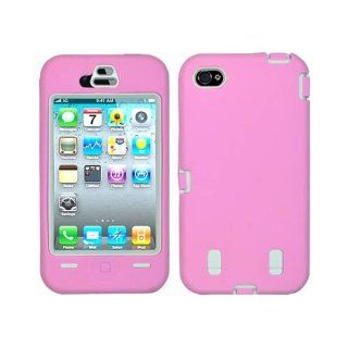 Cell Phone Snap on Cover Fits Apple iPhone 4 4S White Rubberized Plastic Inner And Light Pink Silicone Outer Hybrid Case AT&T (does NOT fit Apple iPhone or iPhone 3G/3GS or iPhone 5/5S/5C): Cell Phones & Accessories