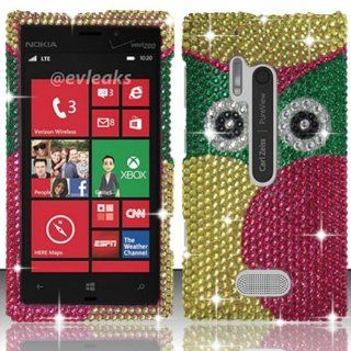 Nokia Lumia 928 Case Radiant Owl Design Hard Flashy Crystal Stones Diamond Cover Protector (AT&T) with Free Car Charger + Gift Box By Tech Accessories: Cell Phones & Accessories