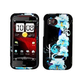 Hard Plastic Snap on Cover Fits HTC 6425 Vigor, ThunderBolt 2 2D Four Blue Flowers Glossy Verizon (does not fit ThunderBolt I) Cell Phones & Accessories