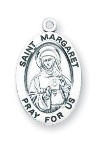 Sterling Silver Oval St. Margaret w/ 18" Chain Patron Saint Oval 7/8" Medal Pendant Necklace w/ Gift Box 7/8"x1/2" Patron Saint St. Medal Pendant Necklace In Gift Box: Jewelry