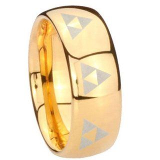 5MM Tungsten Carbide Eight Legend of Zelda Triforce 14K Gold IP Dome Engraved Ring Size 4: Jewelry