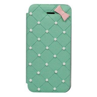FJX Fashion Pearl Bowknot Wallet Flip Leather Lattice Case Protective Cover for Apple Iphone 5 5G 5th (Dark Green): Cell Phones & Accessories