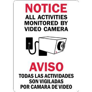 SmartSign 3M Engineer Grade Reflective Sign, Legend "Notice: All Activities Monitored By Video Camera", Bilingual Sign with Graphic, 10" high x 7" wide, Black/Red on White: Industrial Warning Signs: Industrial & Scientific