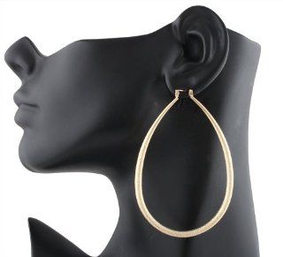 Gold Filled Frosted Rigid Teardrop Shape 55mm Hoop Earrings: Jewelry