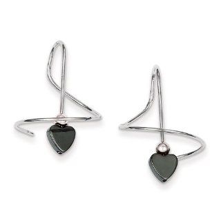 Gold and Watches Sterling Silver Rhodium Plated Simulated Hematite Spiral Earrings: Dangle Earrings: Jewelry