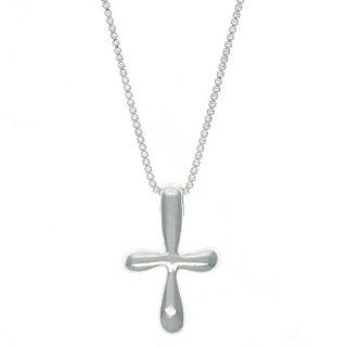 Sterling Silver Small Puff Cross Pendant Necklace , 16": Jewelry