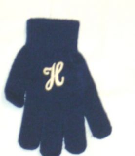 One Size Dark Navy Color Magic Gloves Trimmed with Customer Chosen Ivory Monogram Letter for Infants Ages 0 4 Years: Clothing