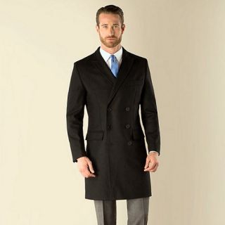 Stvdio by Jeff Banks Black semi plain double breasted tailored fit coat