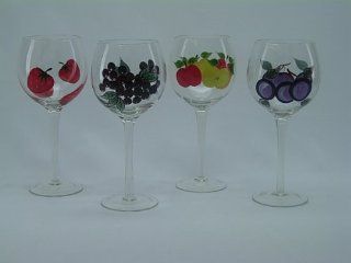 Fabulous Antique English Wine Glass 4 Pc Set Hand Painted Glasses set of 4: Kitchen & Dining