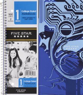 Five Star Graphic Wirebound Notebook, 1 Subject, 100 Count, College Ruled, Blue (72961) : Office Products