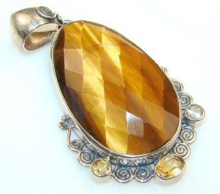Tiger's Eye Women's Silver Pendant 17.50g (color: brown, dim.: 2 1/4,1 1/8, 1/4 inch). Tiger's Eye, Citrine Crafted in 925 Sterling Silver only ONE pendant available   pendant entirely handmade by the most gifted artisans   one of a kind world 