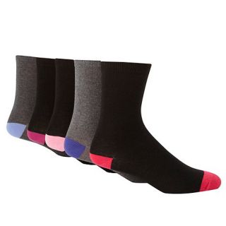 Pack of five black and grey contrast heel and toe socks