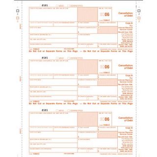 TOPS 1099C Tax Form, 1 Part, Federal   Copy A, White, 8 1/2 x 11, 50 Sheets/Pack