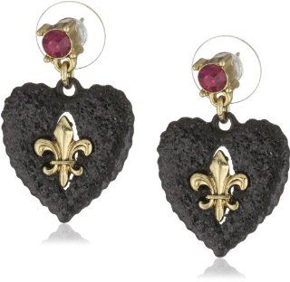 Betsey Johnson "Betsey Goes to Paris" Glitter Heart Drop Earrings: Jewelry