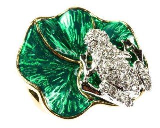 Gold Plated Swarovski Crystal Faberge 'Frog On A Lily Pad' Green Enamel Brooch Pin, Authentic Reproduction Museum Jewelry, Comes With History Card For Gift Giving: Brooches And Pins: Jewelry