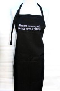 Black Embroidered Apron "Sinners have a past, Saints have a future": Clothing