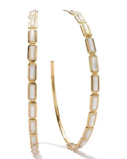 18k Gold Rock Candy Gelato Rectangular Hoop Earrings, Mother of Pearl  