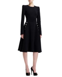 Womens Knit Metal Button Detail Long Sleeve Dress   Alexander McQueen   Black
