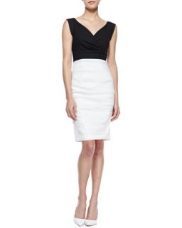 Womens Stretch Linen Colorblock Sleeveless Dress   Nicole Miller   Black/White