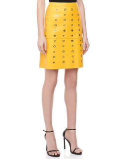 Womens Bonded Plonge Leather Grommet Skirt   Michael Kors   Sun (2)