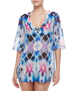 Womens Capella Sheer Printed Coverup Tunic   Milly   Blue (MEDIUM/8 10)