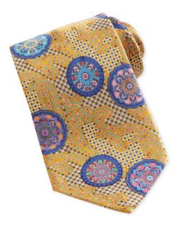 Mens Quindici Patchwork Circle Silk Tie, Blue   Ermenegildo Zegna   Yellow