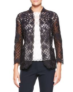 Womens Silk Lace Long Sleeve Jacket, Black   Escada   Black (38)