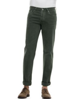 Mens Basic Fit 5 Pocket Denim Jeans, Green   Brunello Cucinelli   Green (54)