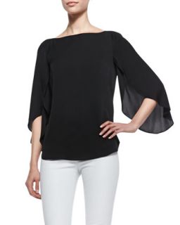 Womens Butterfly Sleeve Stretch Silk Top   Milly   Black (6)