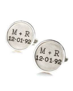 Mens Personalized Round Cuff Links, 2 Lines, Silver   Heather Moore   Silver