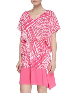 Womens Ikat Print Challis Rayon Tunic, Cosmo Pink/White   Josie   Cosmo