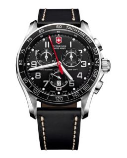 Mens Classic Chronograph Leather Watch, Black   Victorinox Swiss Army   Black