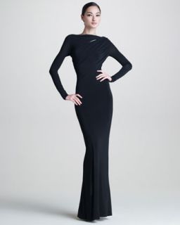 Womens Long Sleeve Jersey Gown   Donna Karan   Black (LARGE)